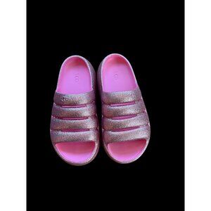 UGG Pink Glitter Chunky Slide Sandals Girls 4 Summer Beach pool resort